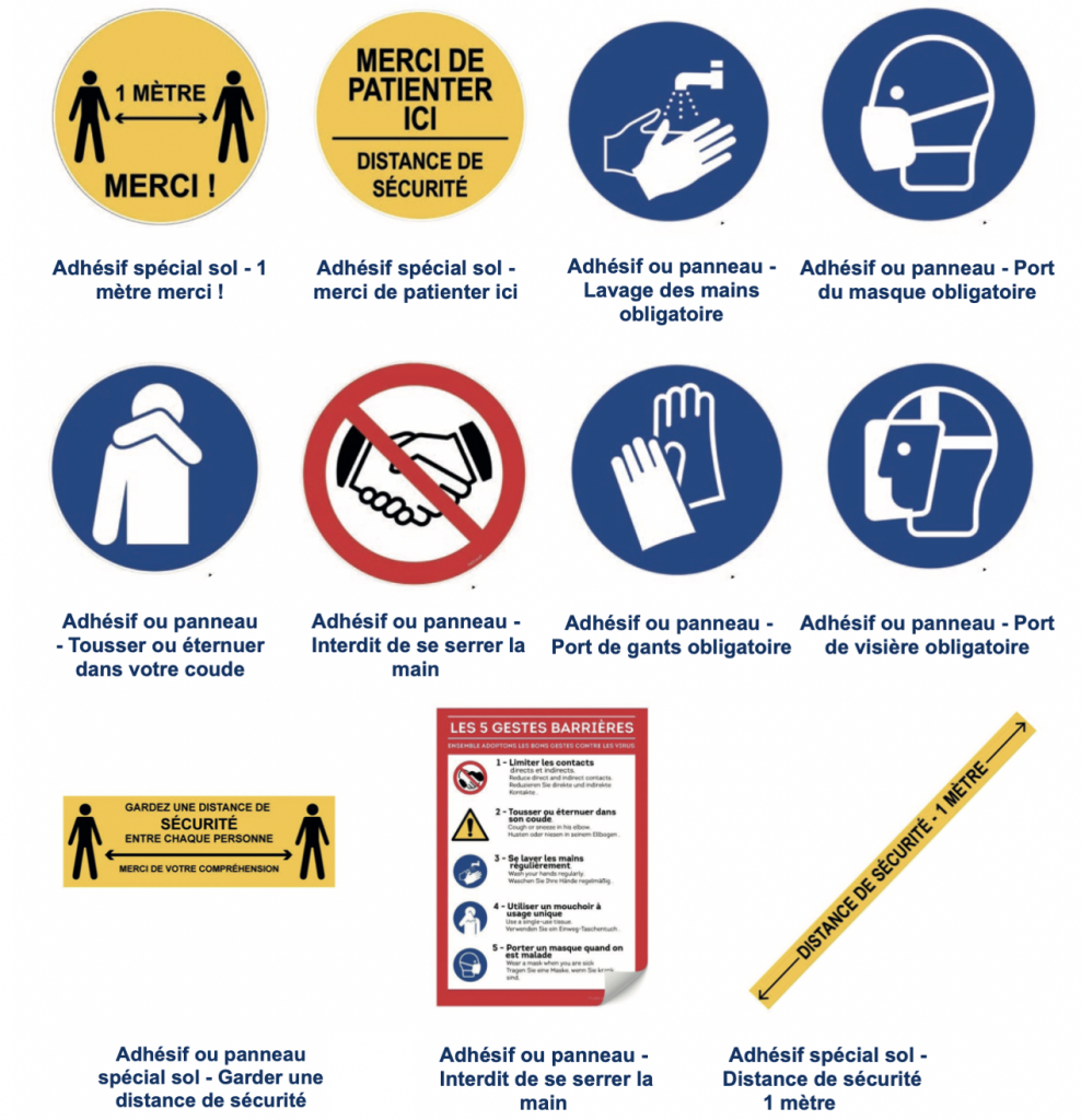 Schild 'Les Gestes Barrières' (Hygienemaßnahmen) – 45x63 Cm, Selbstklebendes Vinyl Oder Alu-Dibond | Für Büro, Geschäft, öffentliche Räume